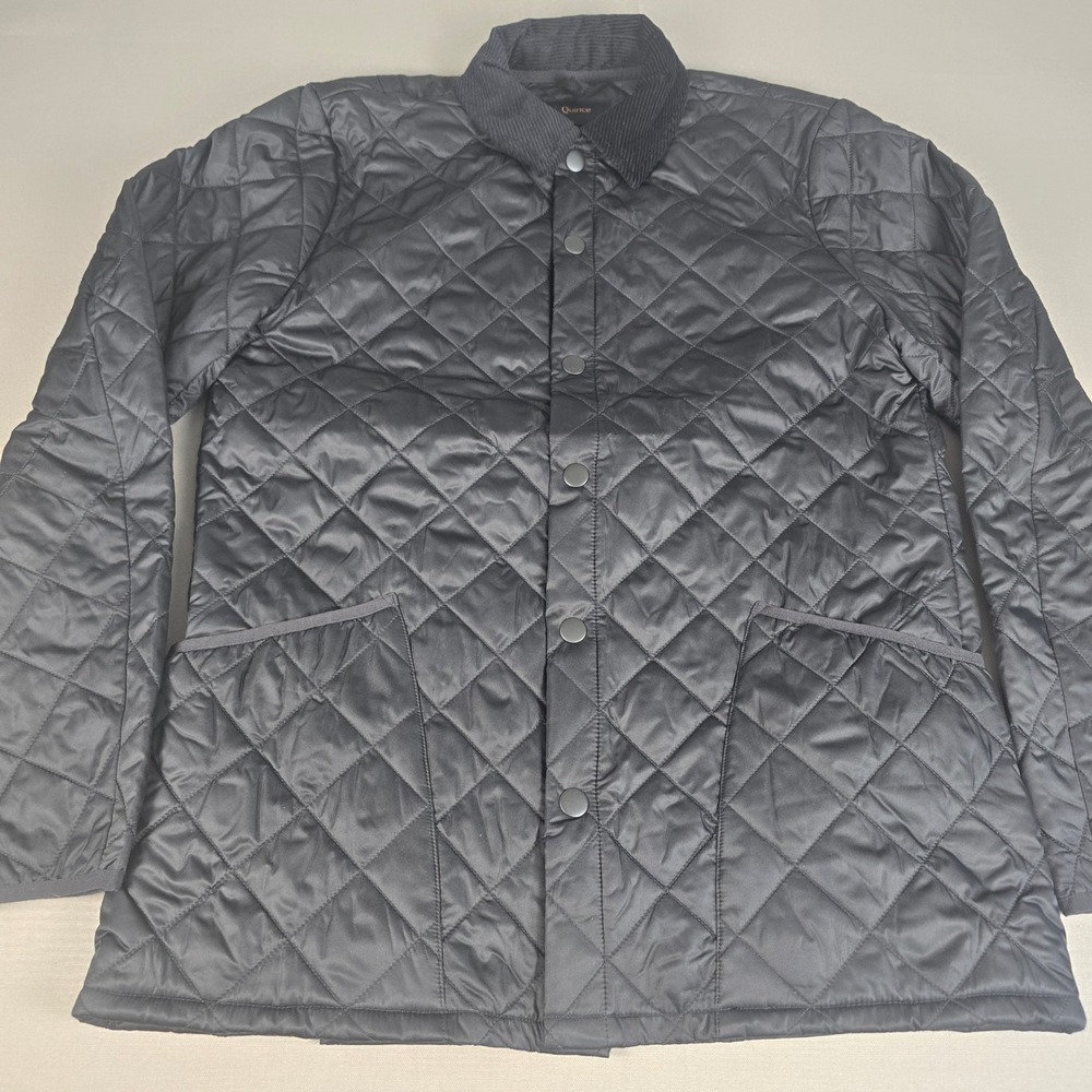 Quince Mens Black Diamond Quilted Barn Jacket Corduroy Collar Large DKBIZ01
